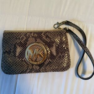 Michael Kors Gold and Brown Snake Print Wristlet
